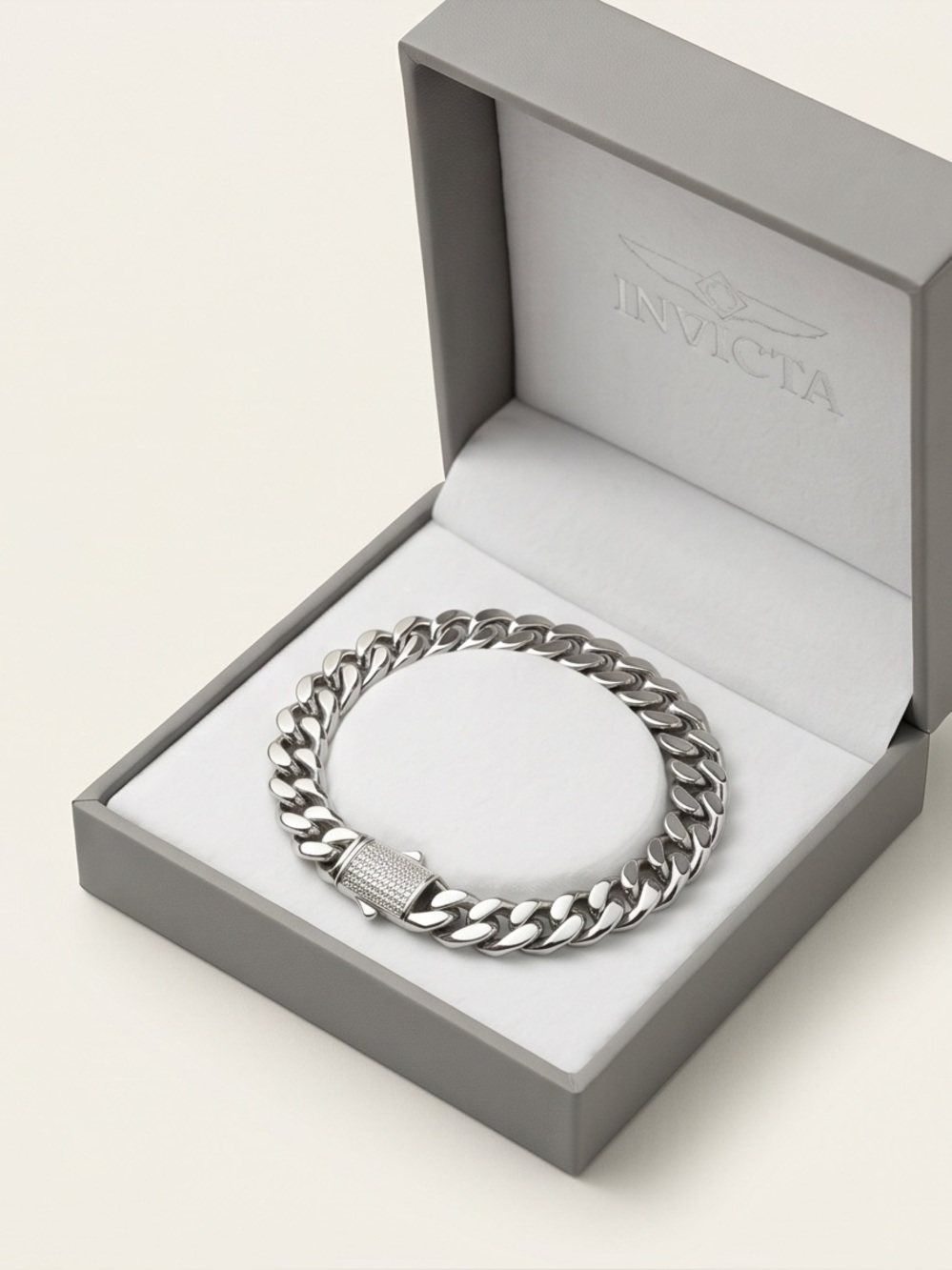 Invicta  unisex Sterling Silver Bracelet with Sparkling Clasp 7 1/2 inches